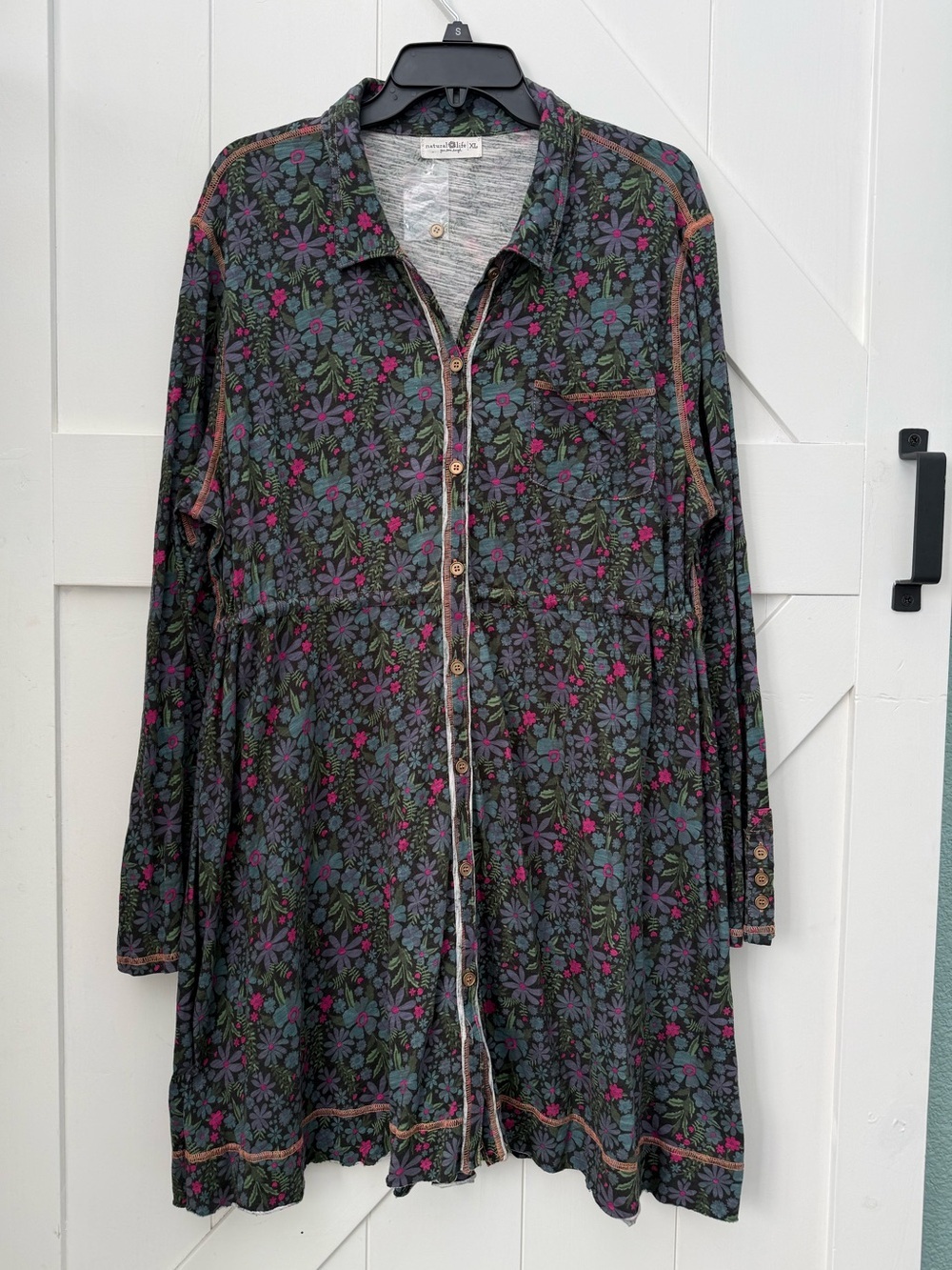 Natural Life Christa Knit Cotton Mini Dress Dark Blue Garden ditzy Floral - Picture 2 of 15